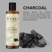 Khadi Natural Herbal Charcoal Face Wash | Soothes Skin | Unclog Pores | Deep Cleaned Skin | Radiant Glow | Detox & Purifying Pollution Clear Face Wash For Women & Men 100ml