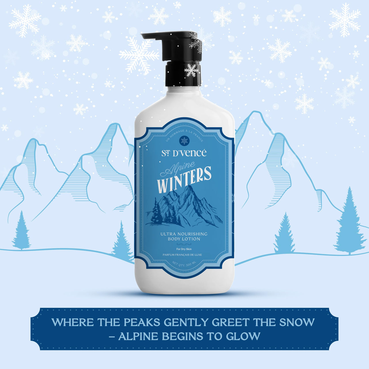 ST. D'VENCE Alpine Winter Edition Body Lotion for Dry Skin Women & Men | Tea Tree Oil, Shea Butter and Vitamin E | Moisturizer Cream Body Lotion for Summer | Deep Moisturizer Cream - 300 ml
