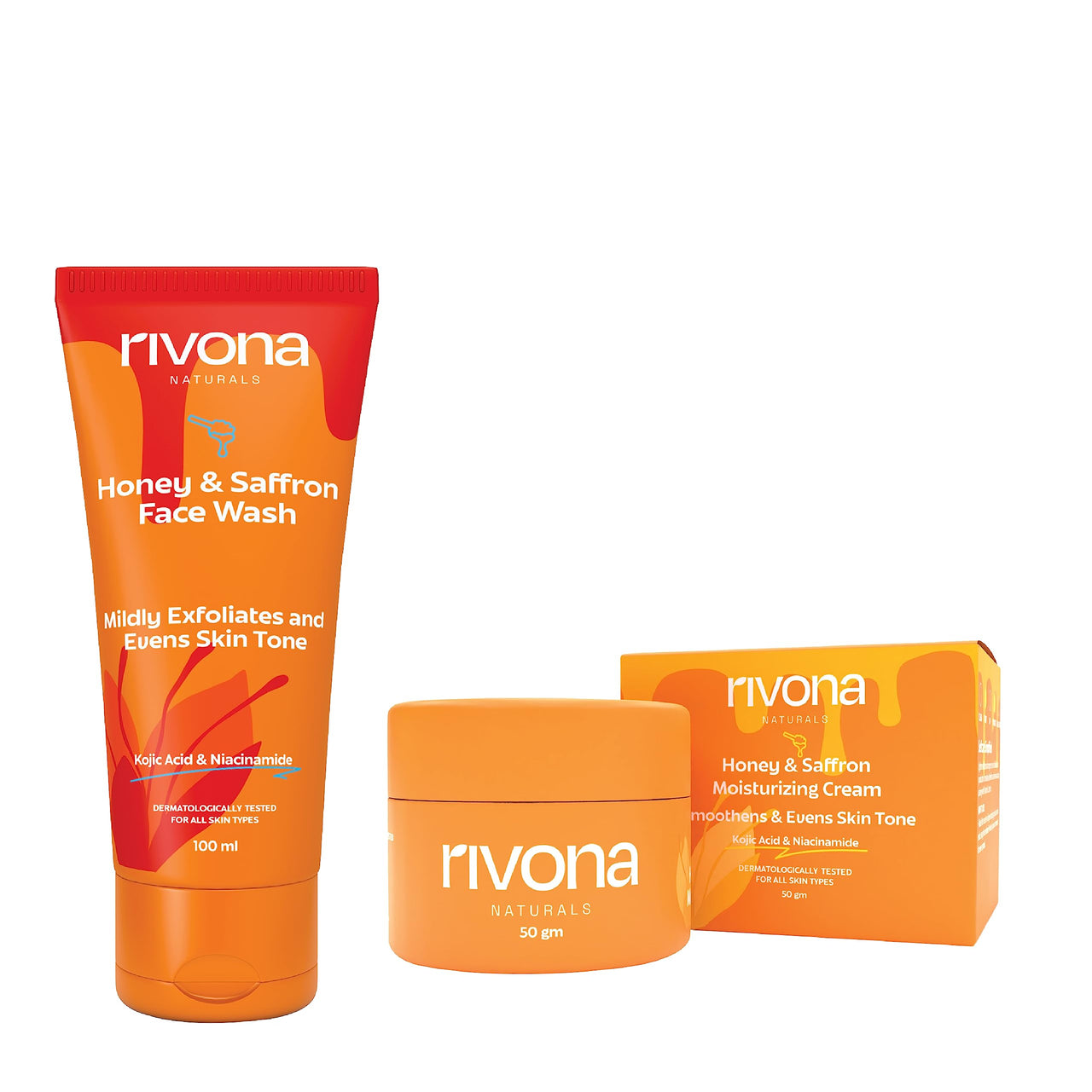 Rivona Naturals Honey & Saffron Face Wash (100 ml) + Honey & Saffron Face Cream (50 gm) Combo For Healthy, Fresh and Glowing Skin