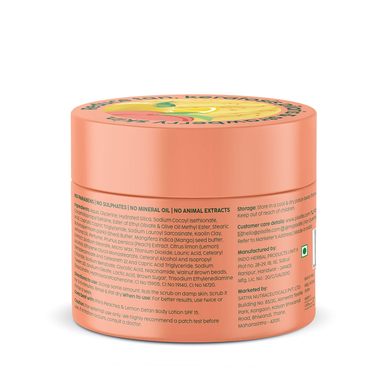 PLIX - THE PLANT FIX Peaches & Lemon Detan Bump Eraser Scrub (200g) | Removes Tan & Restores Skin’s Moisture, Reduces Dark Spots, Uneven Skin Tone, & Reveals Softer Smoother Skin