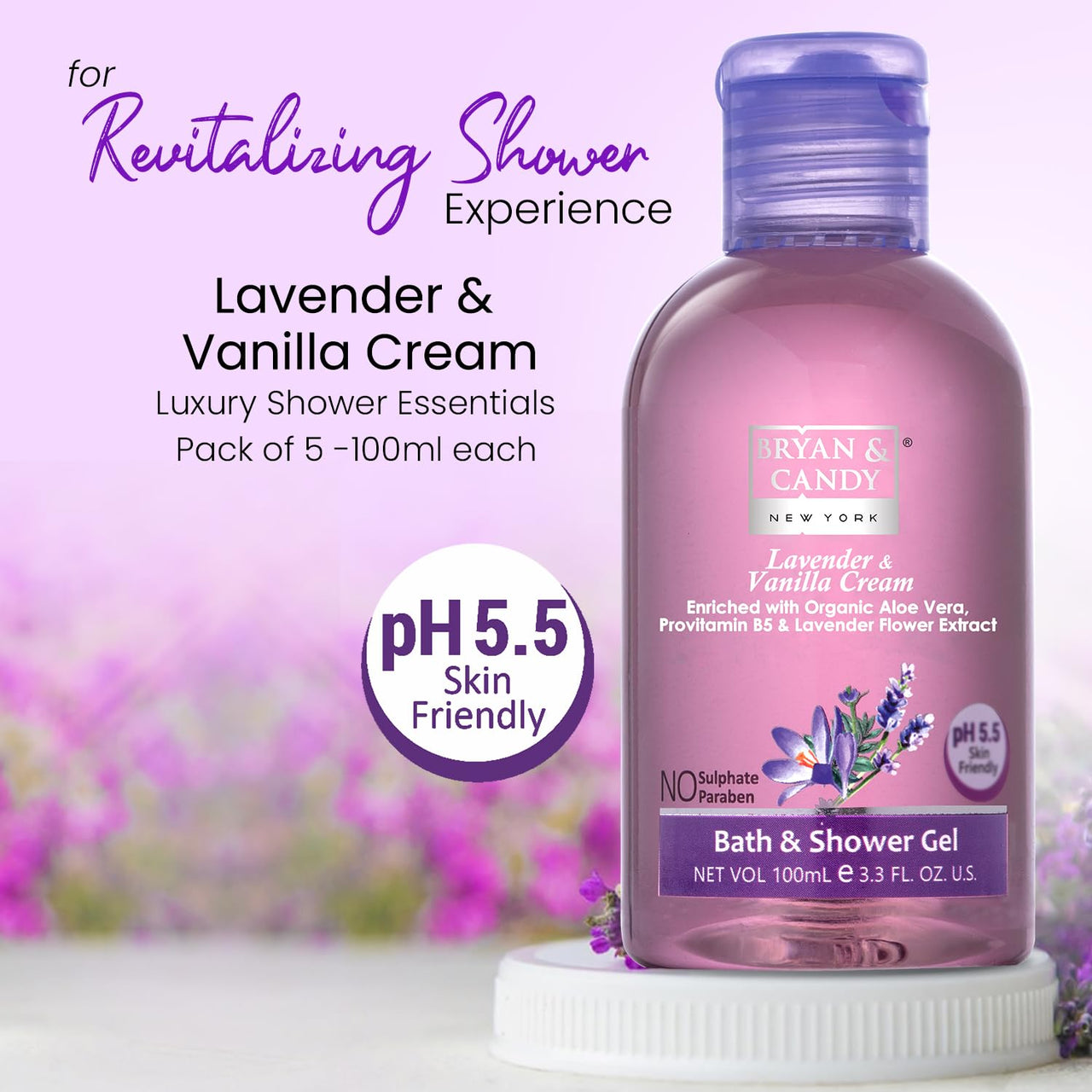 Bryan & Candy Shower Gel with Aloe Vera. Gentle, Moisturizing Body Wash for Soft, Supple Skin (Lavender Shower Gel, 100ml)