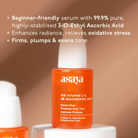 Asaya 10% Vitamin C Face Serum for Brightening & Glowing Skin | With 5% Niacinamide & Hyaluronic Acid | Dark Spot Correcting & Barrier Support | For Skin Radiance | Non Irritating & Non Sticky | Brightening Serum for Dull Skin | Reduces Dark Spots | Treat