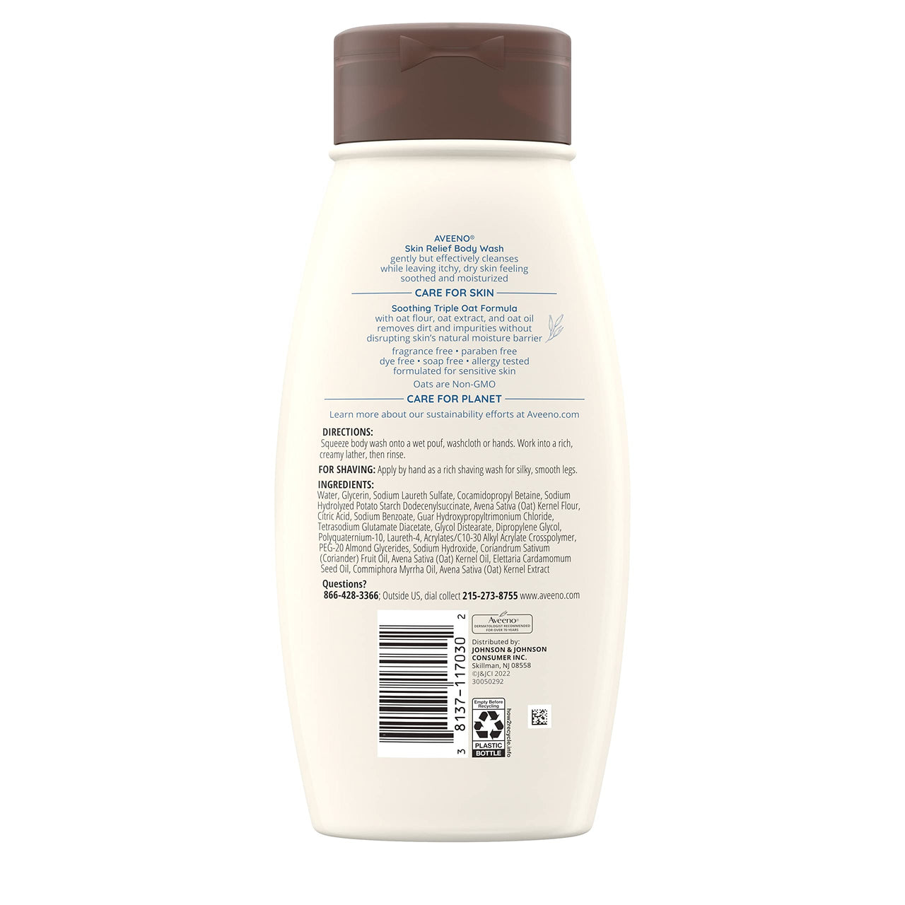 Aveeno Active Naturals Fragrance Free Skin Relief Body Wash, Soothing Oatmeal, 18 Ounce