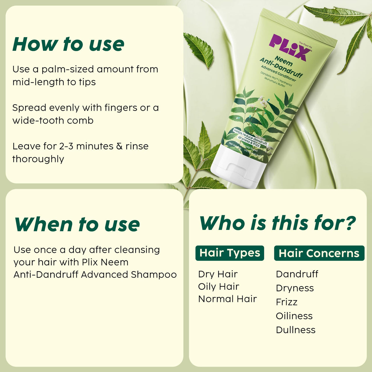 PLIX - THE PLANT FIX | Neem Anti-Dandruff Advanced Conditioner | With Dandelix Pro & Murumuru Butter | Paraben & Sulphate Free | Unisex (175ml)