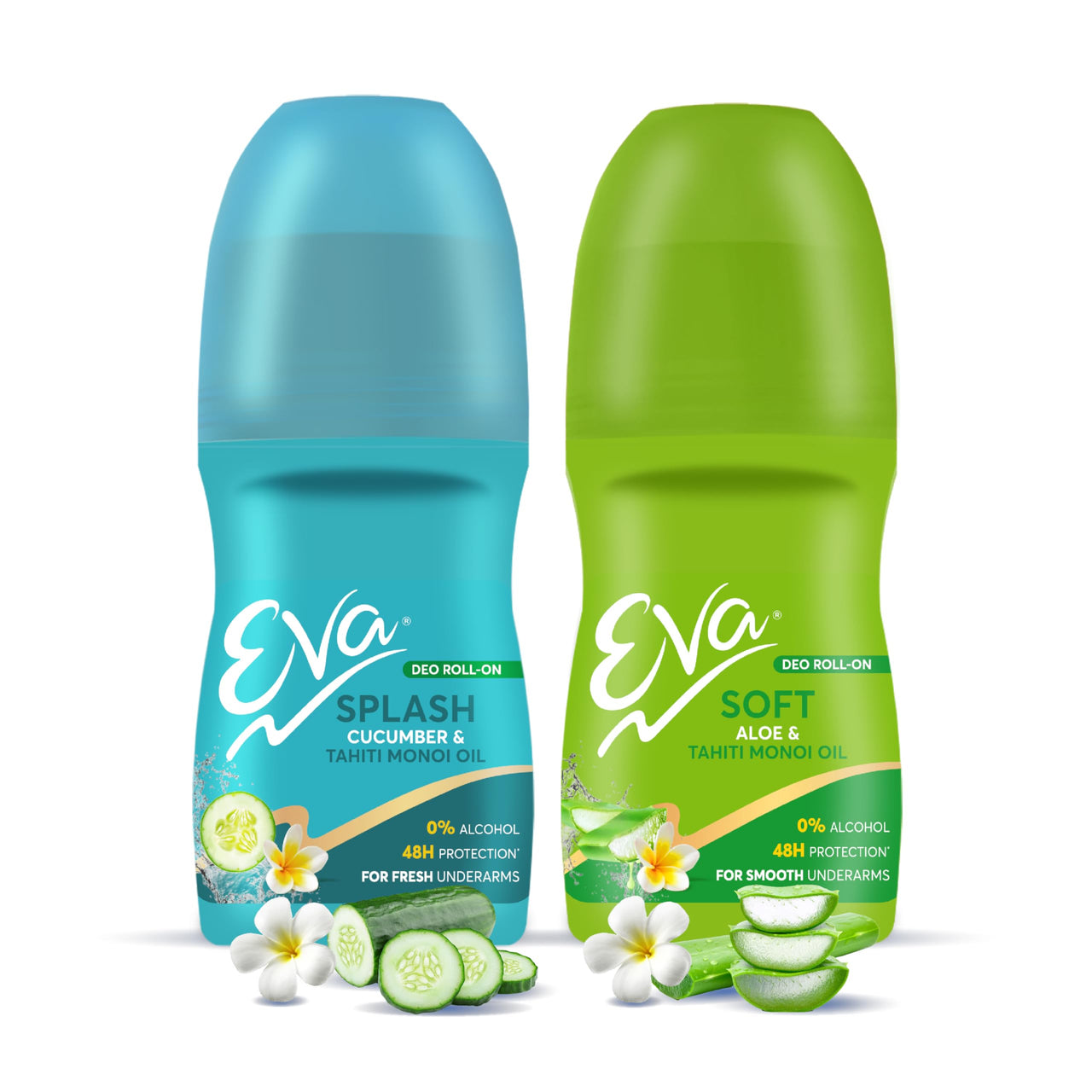 Eva Soft & Splash Deo Roll On Combo | For Fresh & Smooth Underarms | Alcohol & Aluminium Free | 48hr Protection | For Women (50ml. pack of 2)