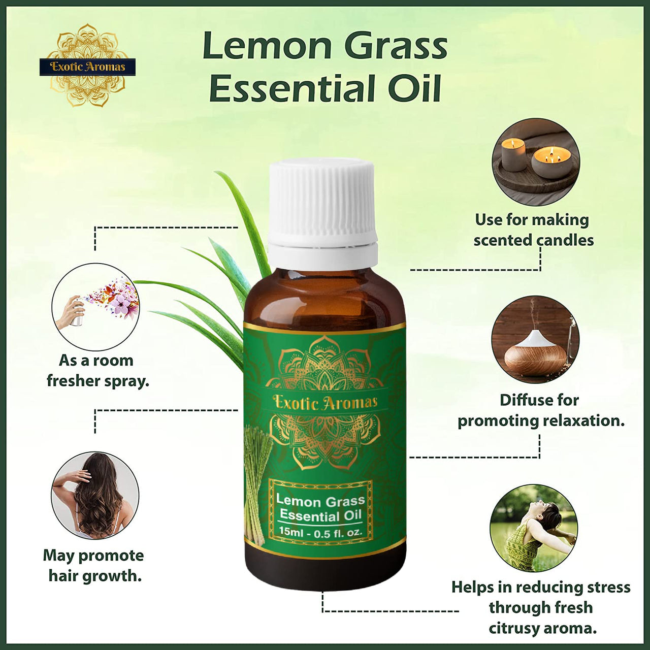 Exotic Aromas Lemon Grass Oil, Essential Oil (15Ml + 15Ml) Pack of 2