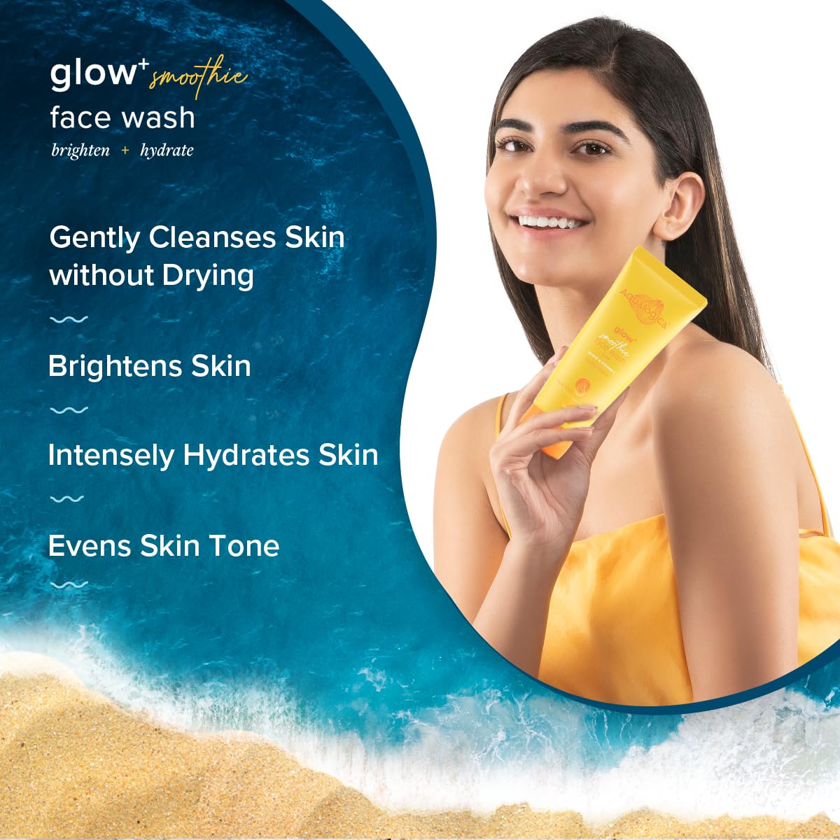 Aqualogica Glow+ Smoothie Face Wash with Vitamin C, Hyaluronic Acid & Papaya for Tan Removal -For Men & Women | Glowing, Oily, Dry & Sensitive Skin -100ml | Pack of 2