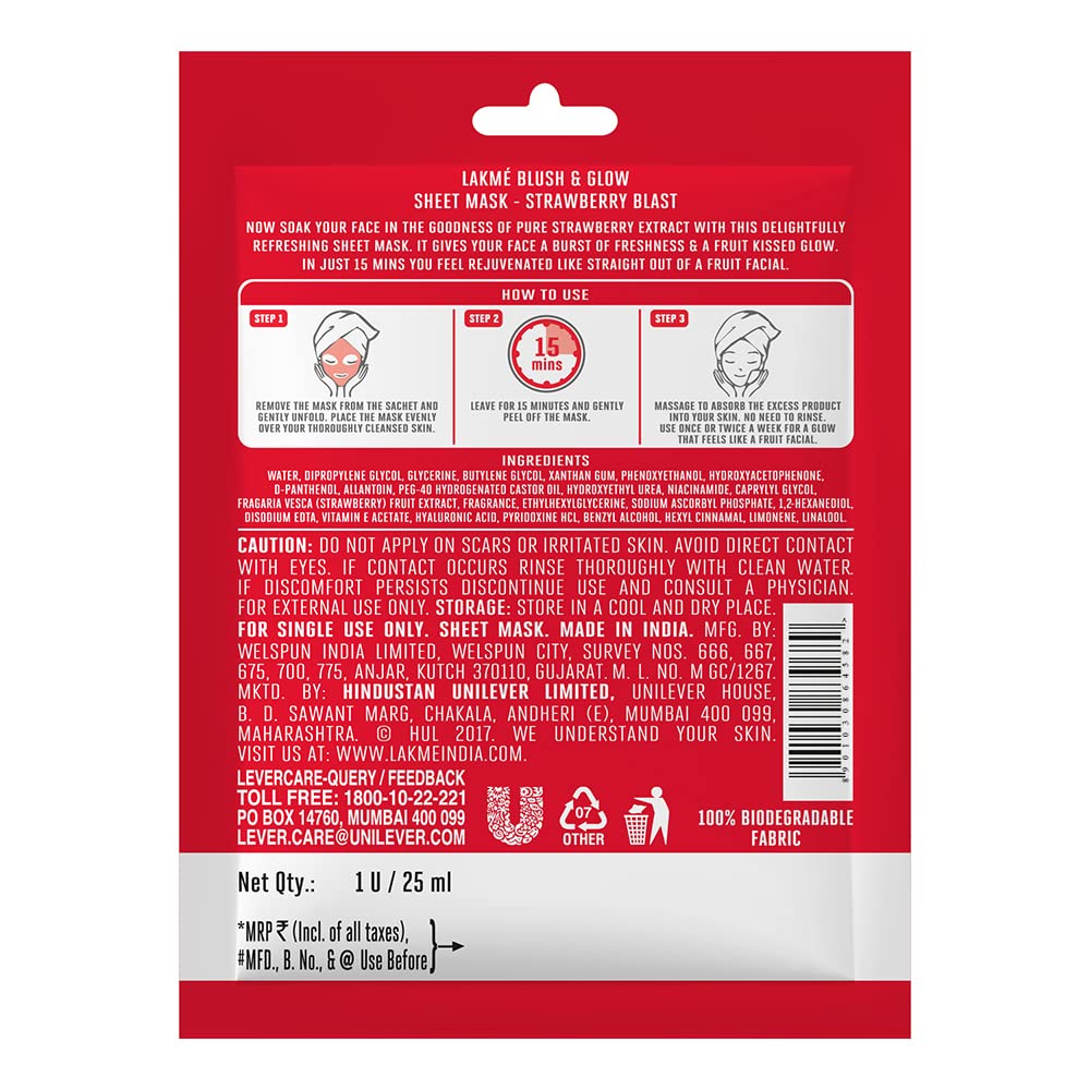 Lakmé 9 To 5 Vitamin C+ Serum (15 ml)&Lakmé Blush & Glow Strawberry Sheet Mask, 25 ml