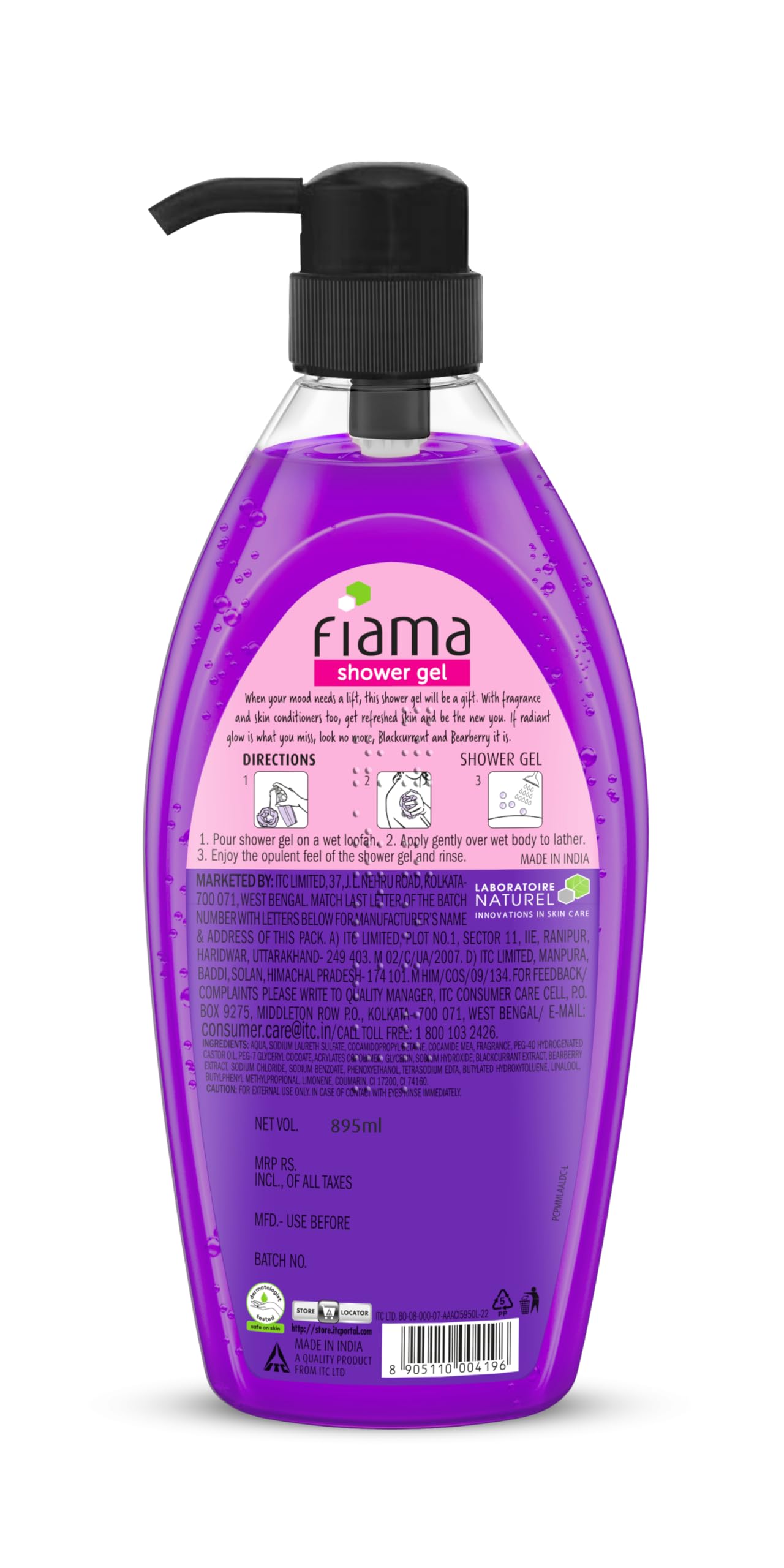 Fiama Body Wash Shower Gel Blackcurrant & Bearberry, 895 ml Family Pack, Body Wash for Women & Men with Skin Conditioners for Radiant Glow, Suitable for All Skin Types