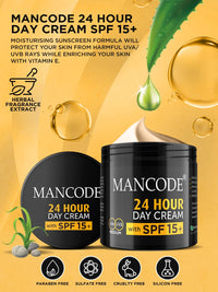 MAN CODE 24 Hours Day Cream For Men Spf 15+ Sun Tan Protection Improves Skin Elasticity Aloe Vera Enriched No Paraben Sulfate 100Gm Creams For Men (Pack Of 1)