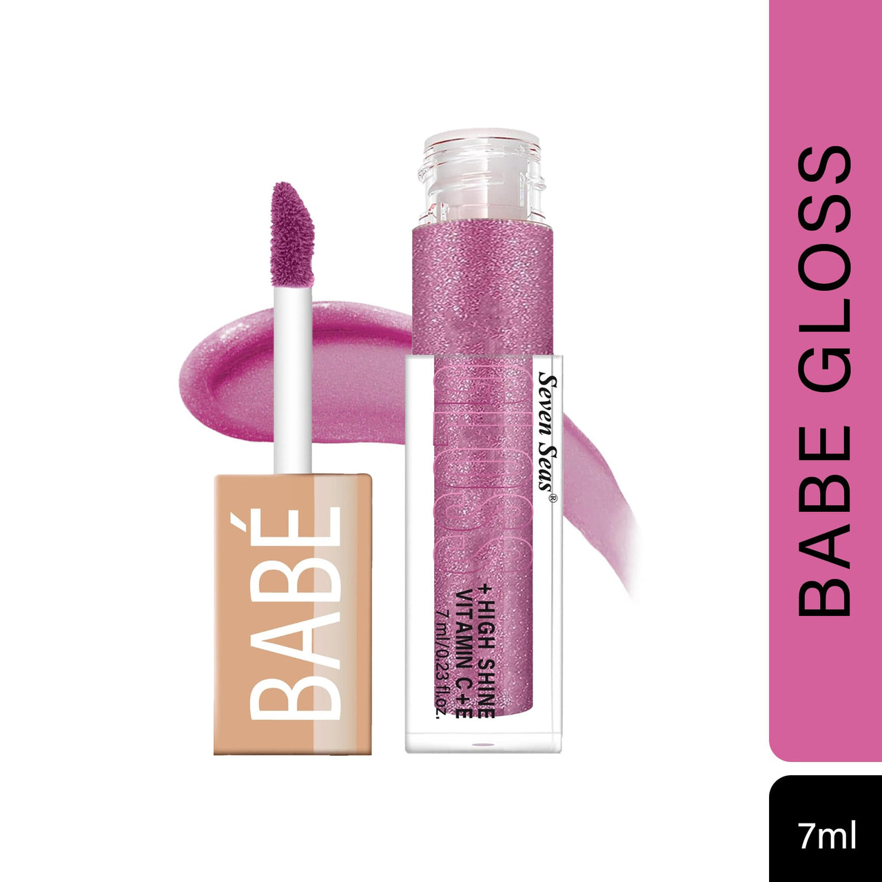 Seven Seas Babe Glittery Lip Gloss With High Shine Lip Color For Glossy Look |Lightweight Non Sticky Lip shiner For Moisturizing Lips (Hot Pink,7ML)