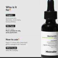 Minimalist Oil Control & Anti-Acne 10% Niacinamide Face Serum with Zinc | Skin Clarifying,Blemishes & Pore Care for All Skin Types | 60ml (Pack of 1)