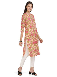 Vbuyz Women's  Floral Print & Gota Patti Straight Cotton Kurti M
