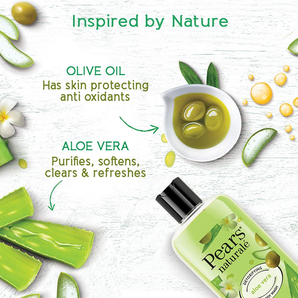 Pears Naturale Detoxifying Aloe Vera Body Wash 250 ml, 100% Natural Ingredients, Liquid Shower Gel with Olive Oil for Glowing Skin - Paraben Free (Pack of 2)