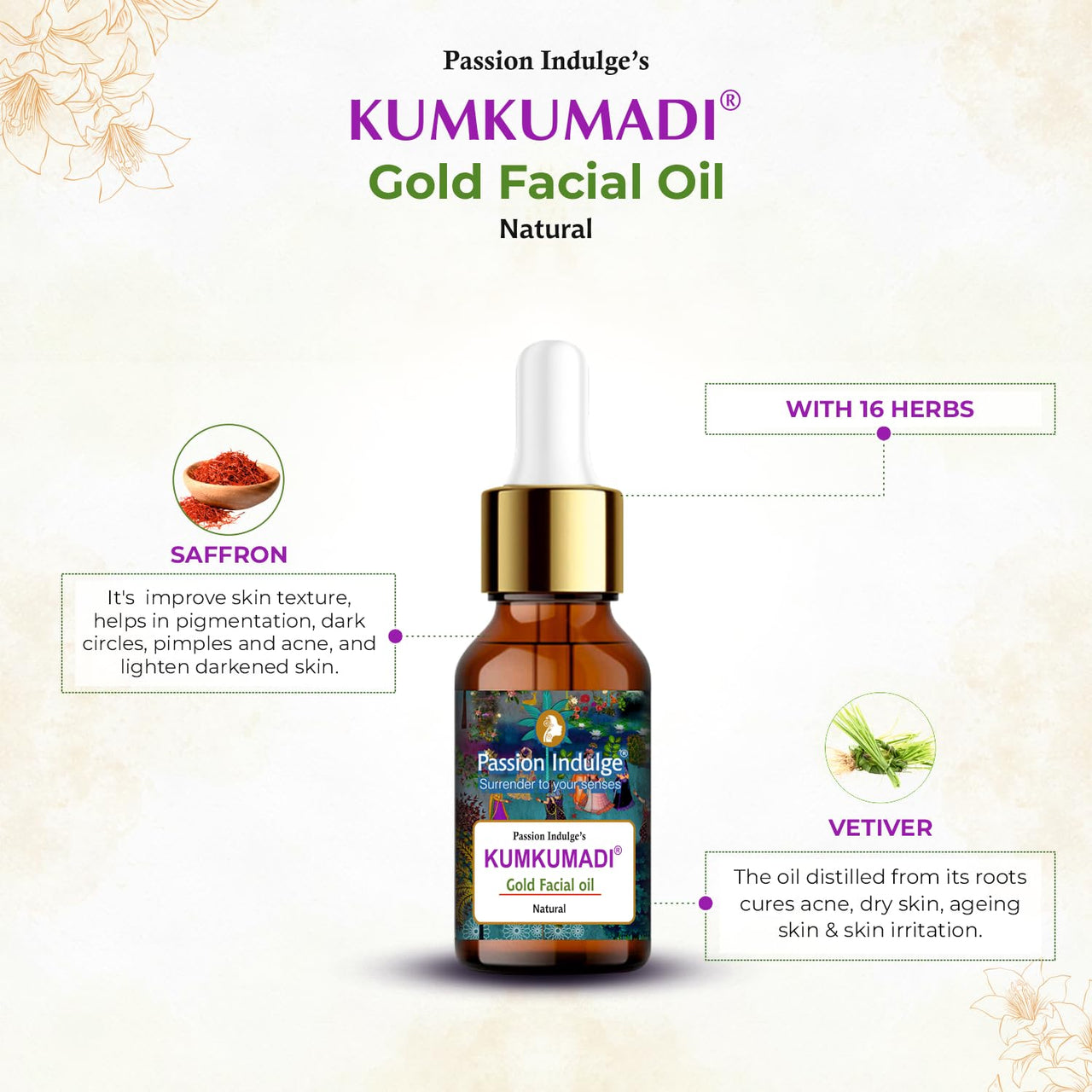 Passion Indulge Kumkumadi Natural Handmade Bath Bar & Kumkumadi Facial Oil For Skin Glow, Shine & Brightness with Saffron, Vetiver Oil and 16 Herbs