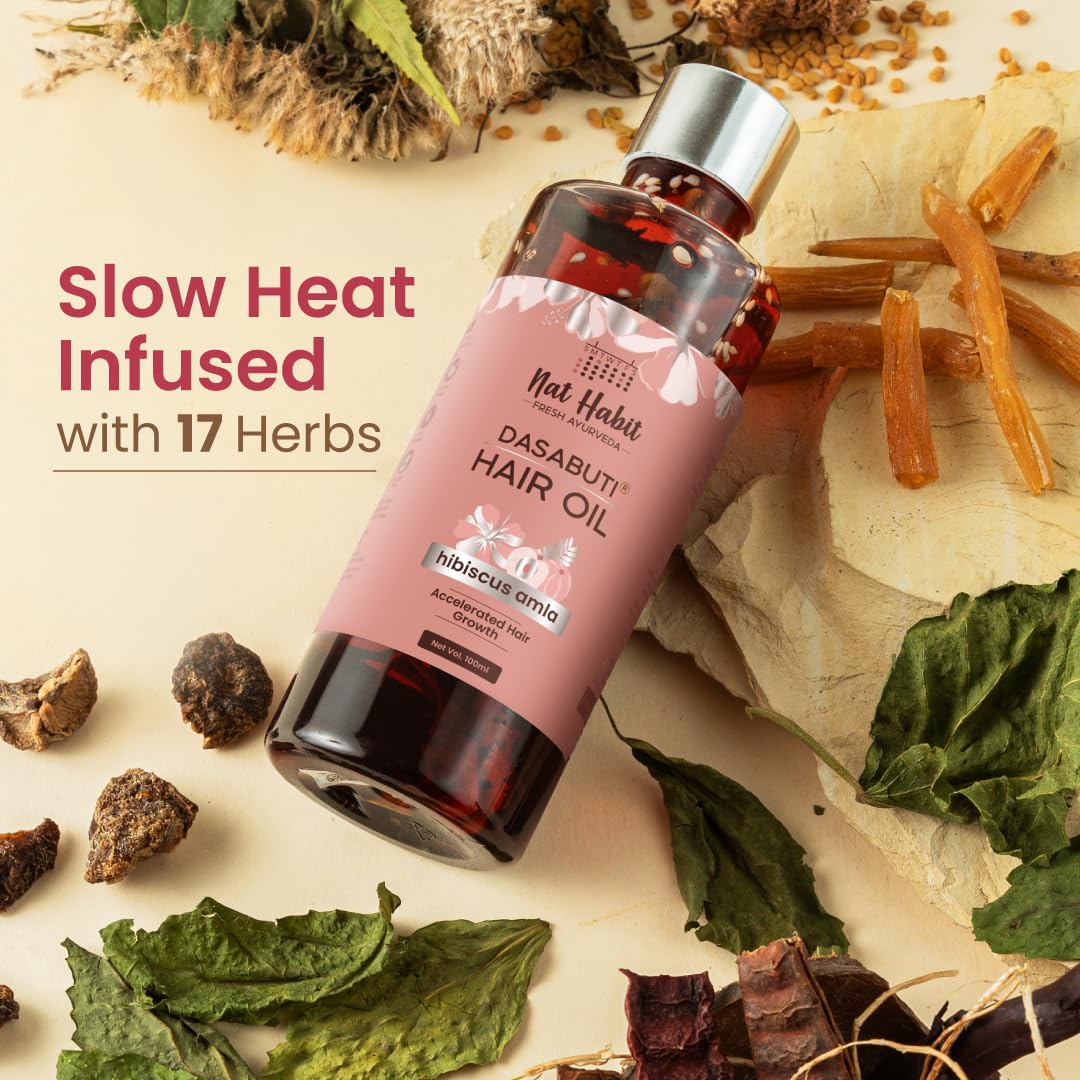Nat Habit Hibiscus Amla Hair Oil For Women & Men, Helps In Hair Growth & Thickness, For All Hair Types with Hibiscus, Amla, Neem, Brahmi, Coconut & Castor, 100ml