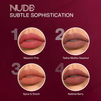 Nourish Mantra Muted Magic Matte Liquid lipstick combo with SPF 15 Set of 4(1.2ml Each) | Mini Lipsticks| nudeshade lip stick | brown lipsticks | Water Proof | Smudge Proof | transfer Proof | Long Lasting| Suits all skin tones