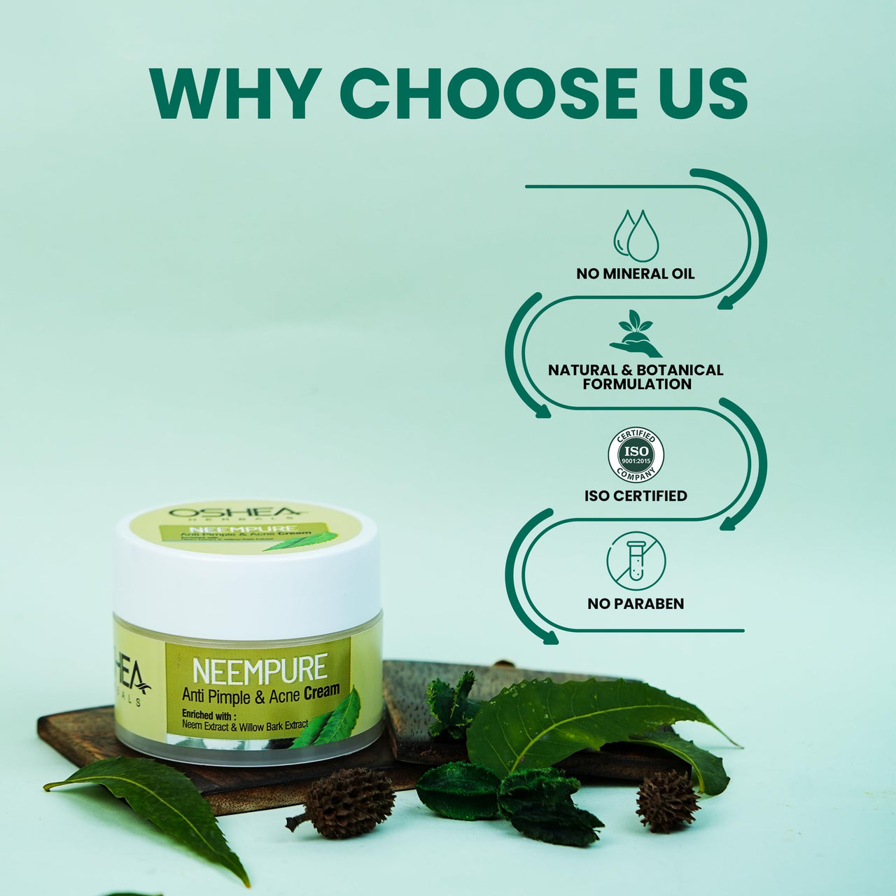 Oshea Herbals Neempure Anti Pimple & Acne Face Cream For All Skin Types | Controls Oil, Softens & Smoothens Skin, Maintains PH Balance - 50 g
