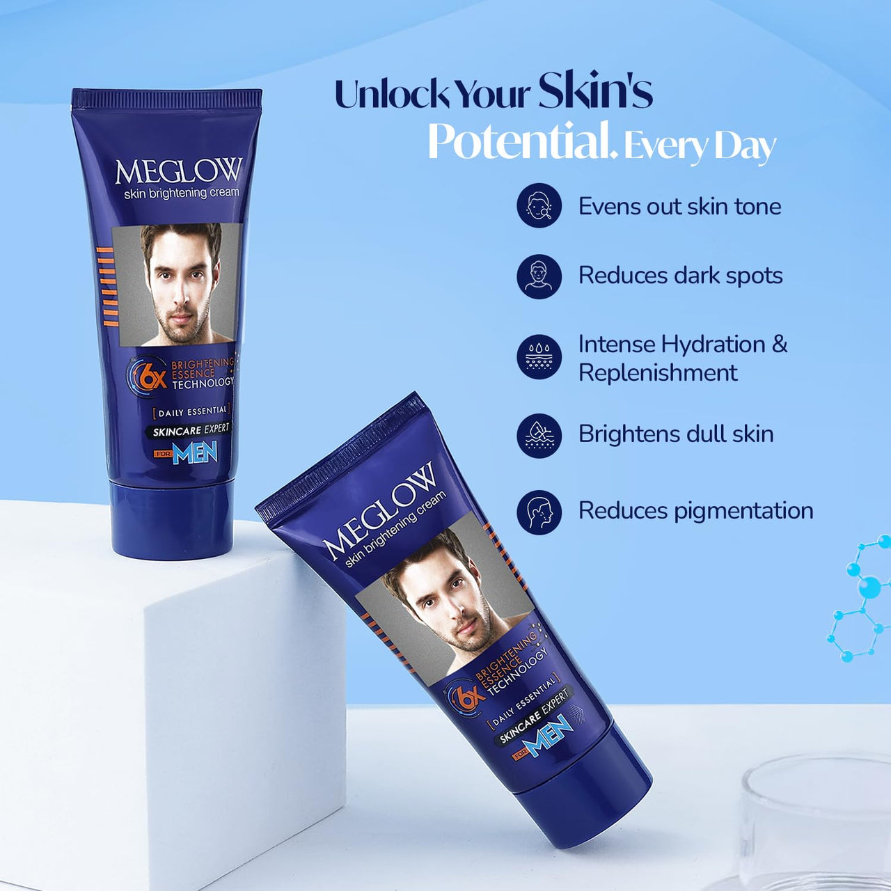 Meglow Skin Brightening & Whitening Cream For Men | Face Cream For Glowing Skin with Vitamin E | Reduces Dark Spots, Prevents Pigmentation, & Evens Skin Tone | 30g