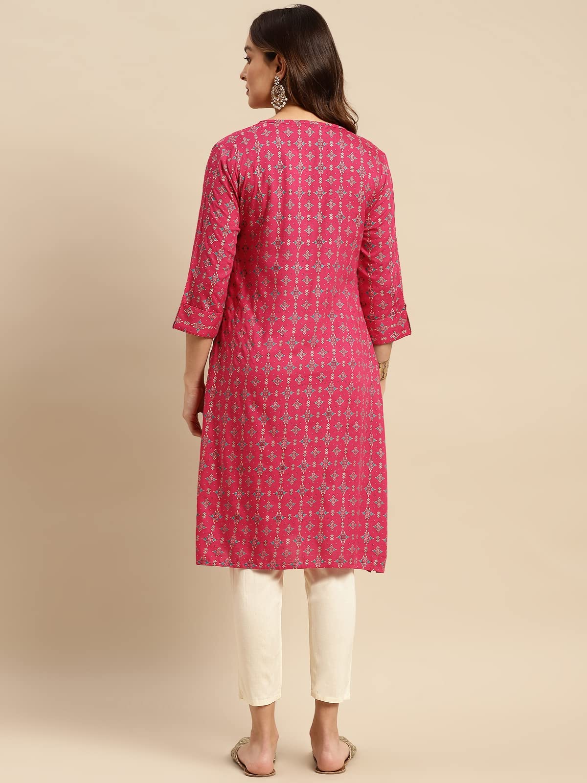 rangita Women Rayon Gold Printed Calf Length Straight Kurti