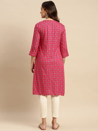rangita Women Rayon Gold Printed Calf Length Straight Kurti