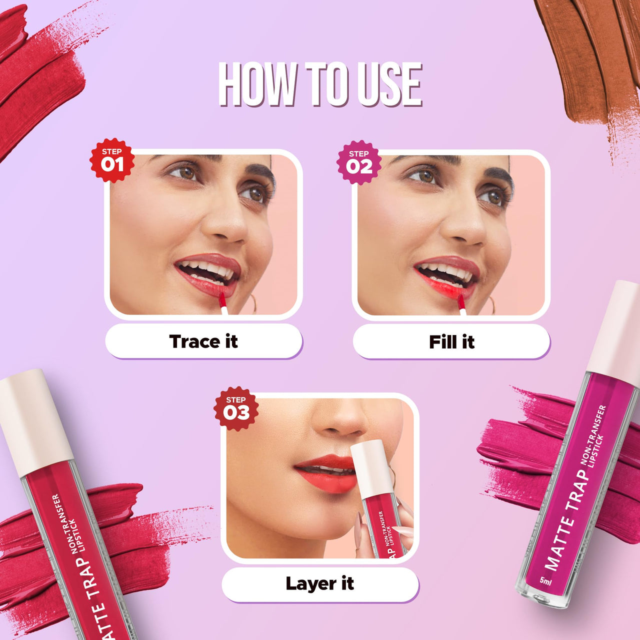 Hilary Rhoda Matte Trap Liquid Lipstick | Non-Transfer & Waterproof Lipstick | 8-Hour Long Stay | Non-Drying Formula | 5ml (Untamed Pink - Shade 19)