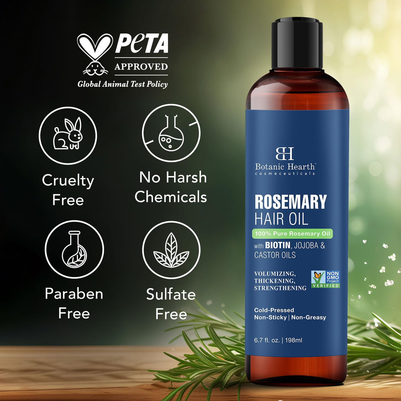 Botanic Hearth 100% Pure Rosemary Oil for Hair Growth | Controls Hair Fall, Promotes New Hair Growth | Hair Strengthening Treatment for Healthy Nourished Hair | 198 ml