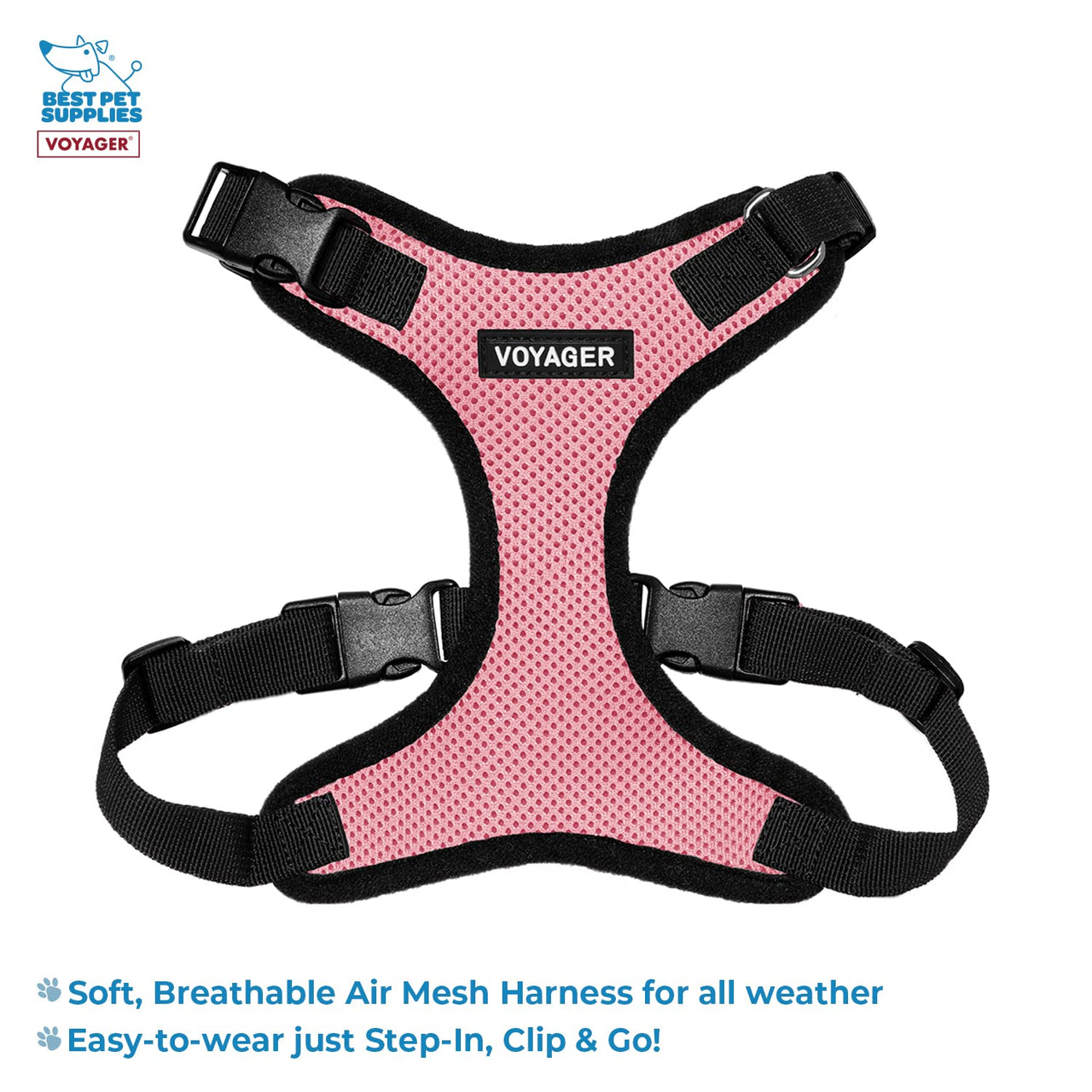 Voyager Step-in Lock Dog Harness w Reflective Dog Leash Combo Set with Neoprene Handle 5ft - Supports Small, Medium and Large Breed Puppies/Cats by Best Pet Supplies - Pink/Black Trim, L Harness Leash Set (Pink/Black Trim) L (Chest: 20 - 25")