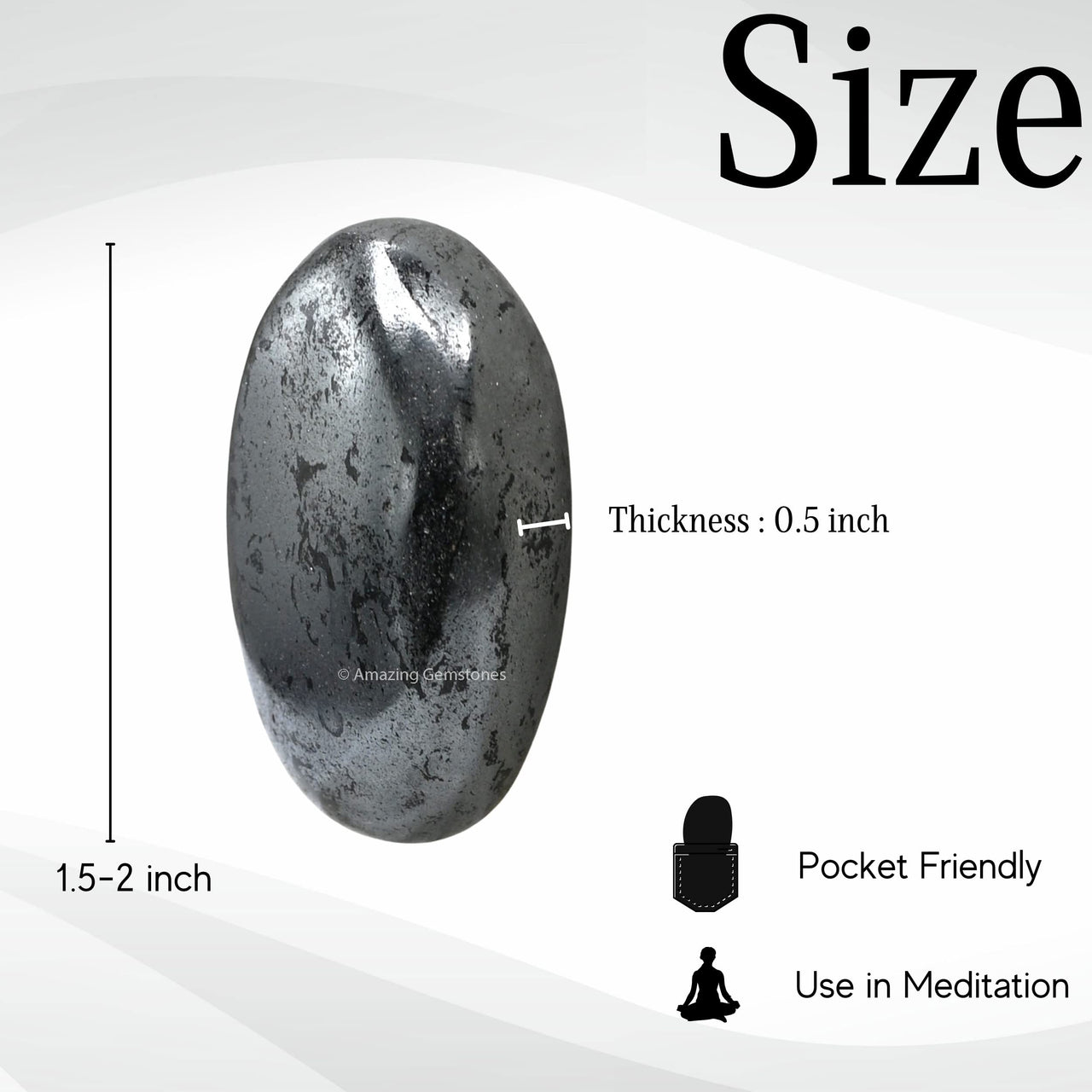 Hematite Palm Stone - Massage Worry Stone for Natural Body Chakra Balancing, Reiki Healing and Crystal Grid Hematite