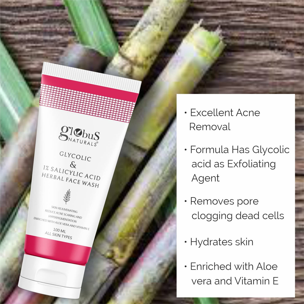 Globus Naturals Glycolic & 1% Salicylic Acid Face Wash & Facial Kit Combo, Anti Acne & Oil Control Formula, For Normal to Oily Skin