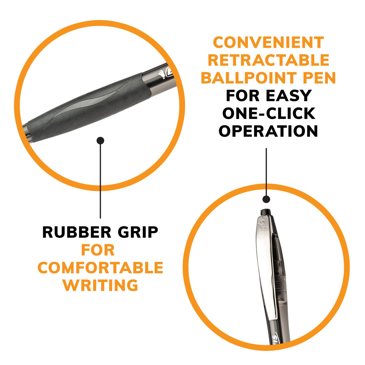 BIC Glide Retractable Ball Pens, Medium Point (1.0 mm), Black, Comfortable Rubber Grip For Writing, 12-Count Pack (VCG11-BLK) 12 Count (Pack of 1)