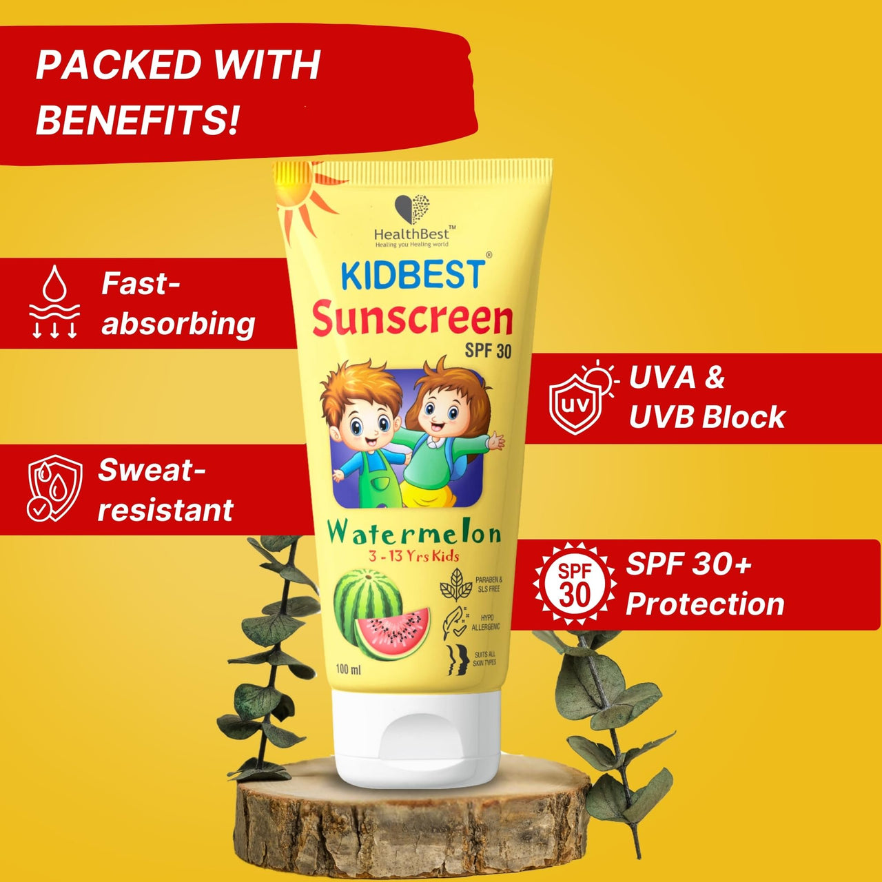 HealthBest Kids Spf 30 Sunscreen For All Skin Type Lotion - Water Resistant, Gentle Formula - 100Ml - Protects Delicate Skin