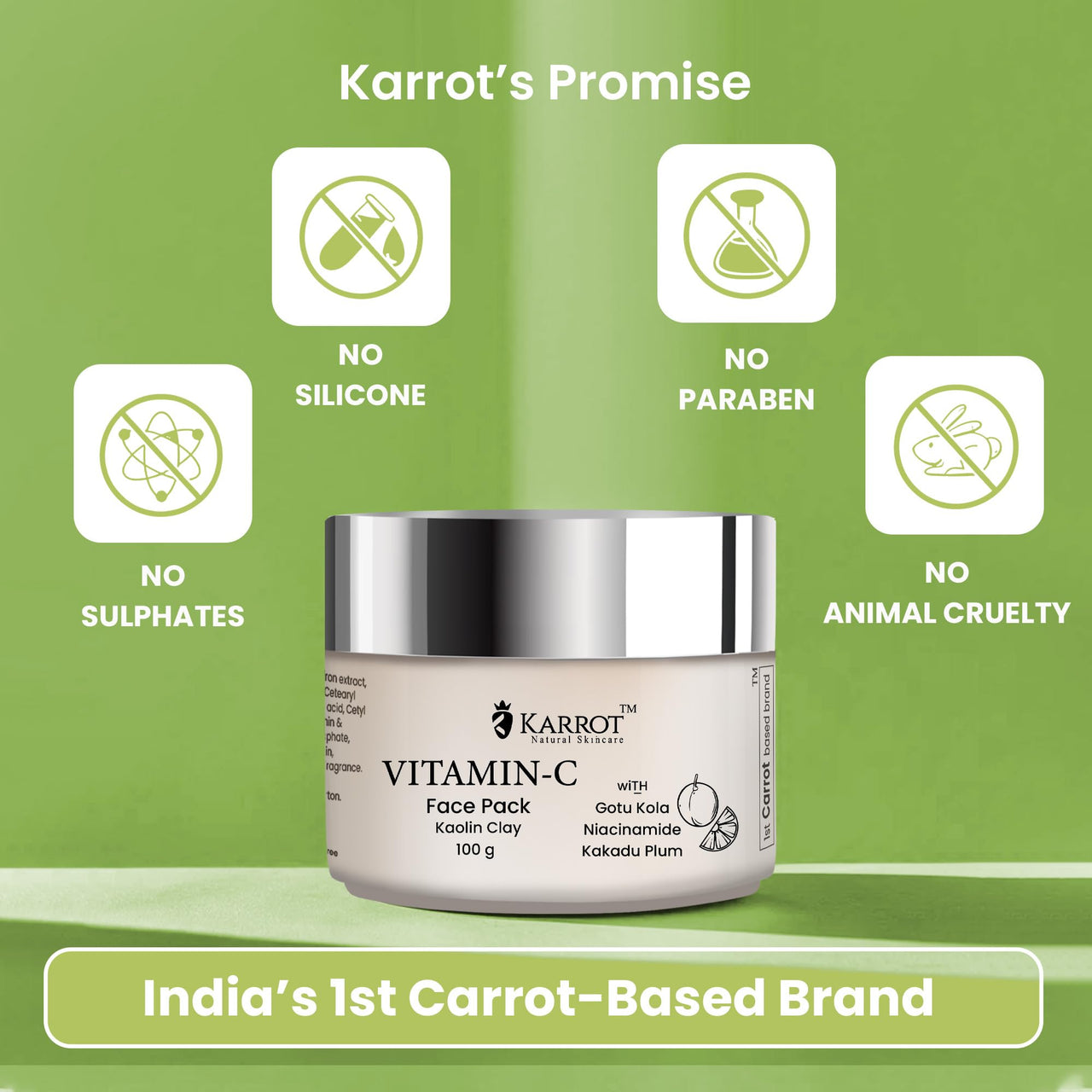 Karrot Natural Skincare Vitamin C Face Mask for Glowing Skin, Facial Cream Pack for Dark Spots and Uneven Tone, Contains Kakadu Plum and Hyaluronic Acid, For Women and Men, All Skin Types, 100gms