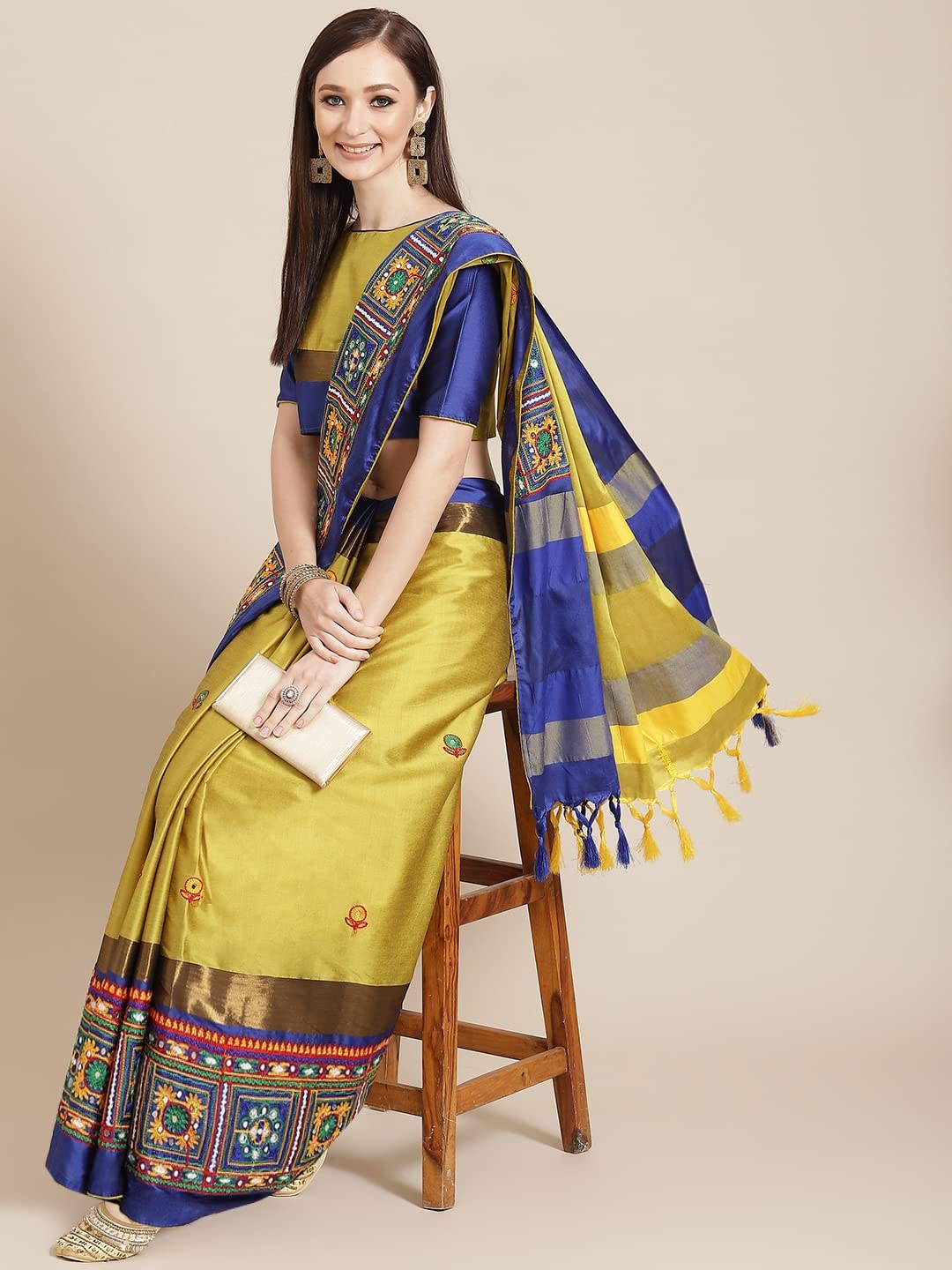 arriva fab Women Cotton Silk With Blouse Piece Saree (Riva405_ Red_ Free Size) (Yellow)