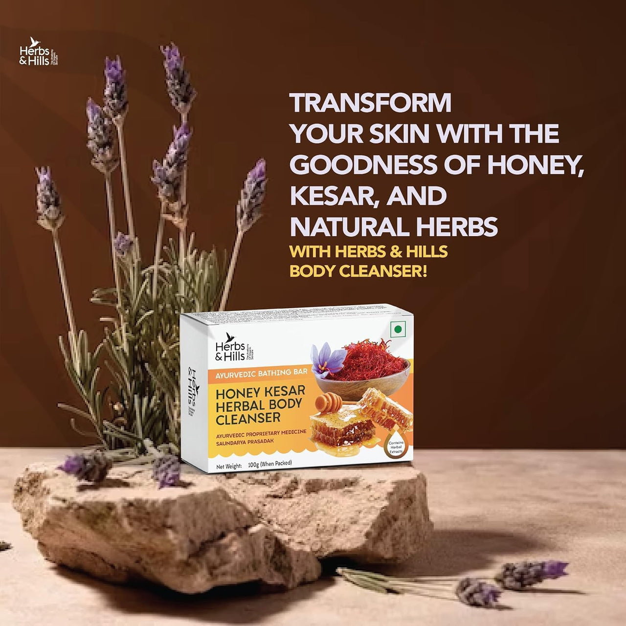 Herbs & Hills Honey Kesar Body Cleanser Pack of 4-100g Each | Gentle Exfoliation for Glowing Skin | Banish Pimples and Scars | Soothe Skin Irritations