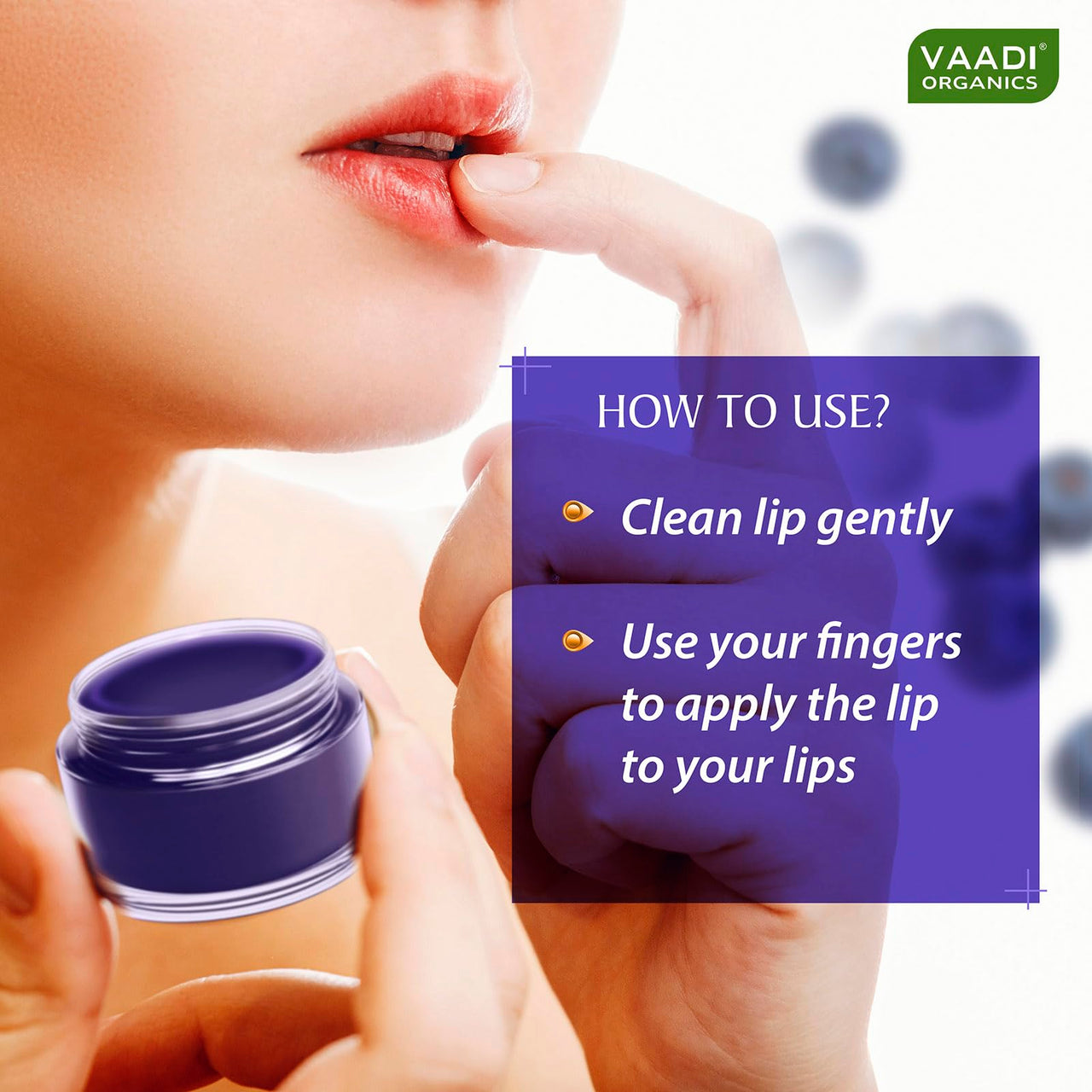 Vaadi Herbals Lip Balm, Blueberry, 10g
