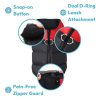 Gooby Padded Vest Dog Jacket - Blue, Large - Warm Zip Up Dog Vest Fleece Jacket with Dual D Ring Leash - Winter Water Resistant Small Dog Sweater - Dog Clothes for Small Dogs Boy and Medium Dogs
