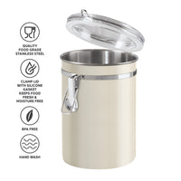 Oggi Stainless Steel Kitchen Canister 47 fl oz, Gray - Airtight Clamp Lid, Clear See-Thru Top - Ideal for Kitchen Storage, Food Storage, Pantry Storage. Large Size 5