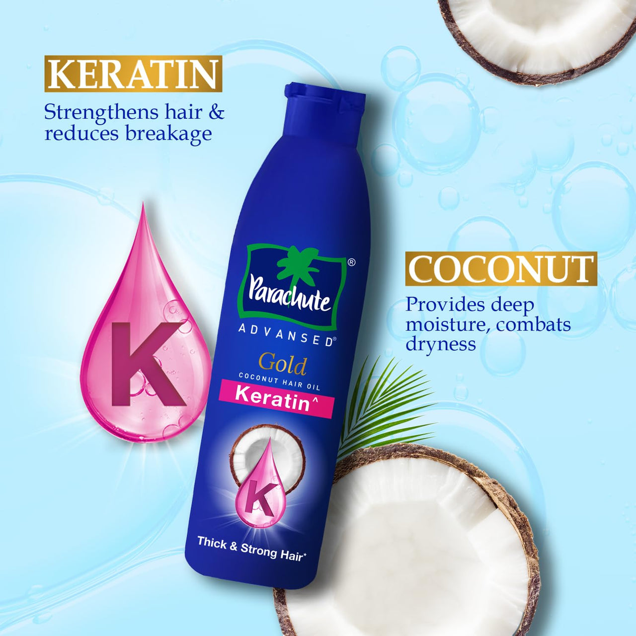Parachute Advansed Gold Keratin Coconut Hair Oil | Thick & Smooth Hair| No Paraben or Silicone | 300ml