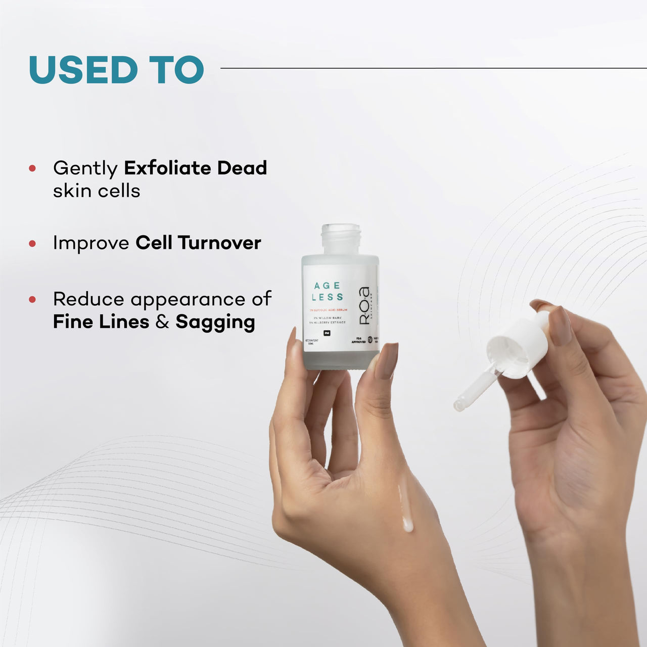 R.O.A Skincare AGELESS | 2% Glycolic Acid & 2% Salicylic Acid Serum | 5% Mulberry Extract | Youthful Bouncy skin | Anti-Aging & Exfoliating Treatment | 30 ML