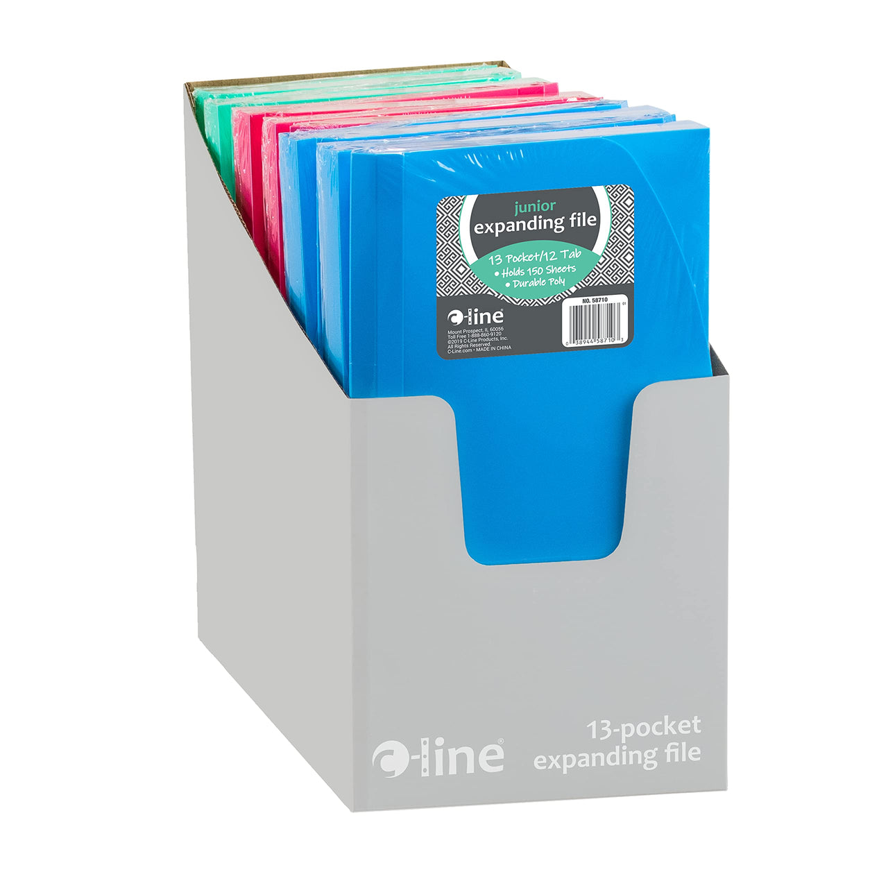 C-Line 13-Pocket Poly Expanding File, 10 x 5 Inches, Junior Size for Receipts and Checks, Includes Tabs, 1 File, Color May Vary (58710)