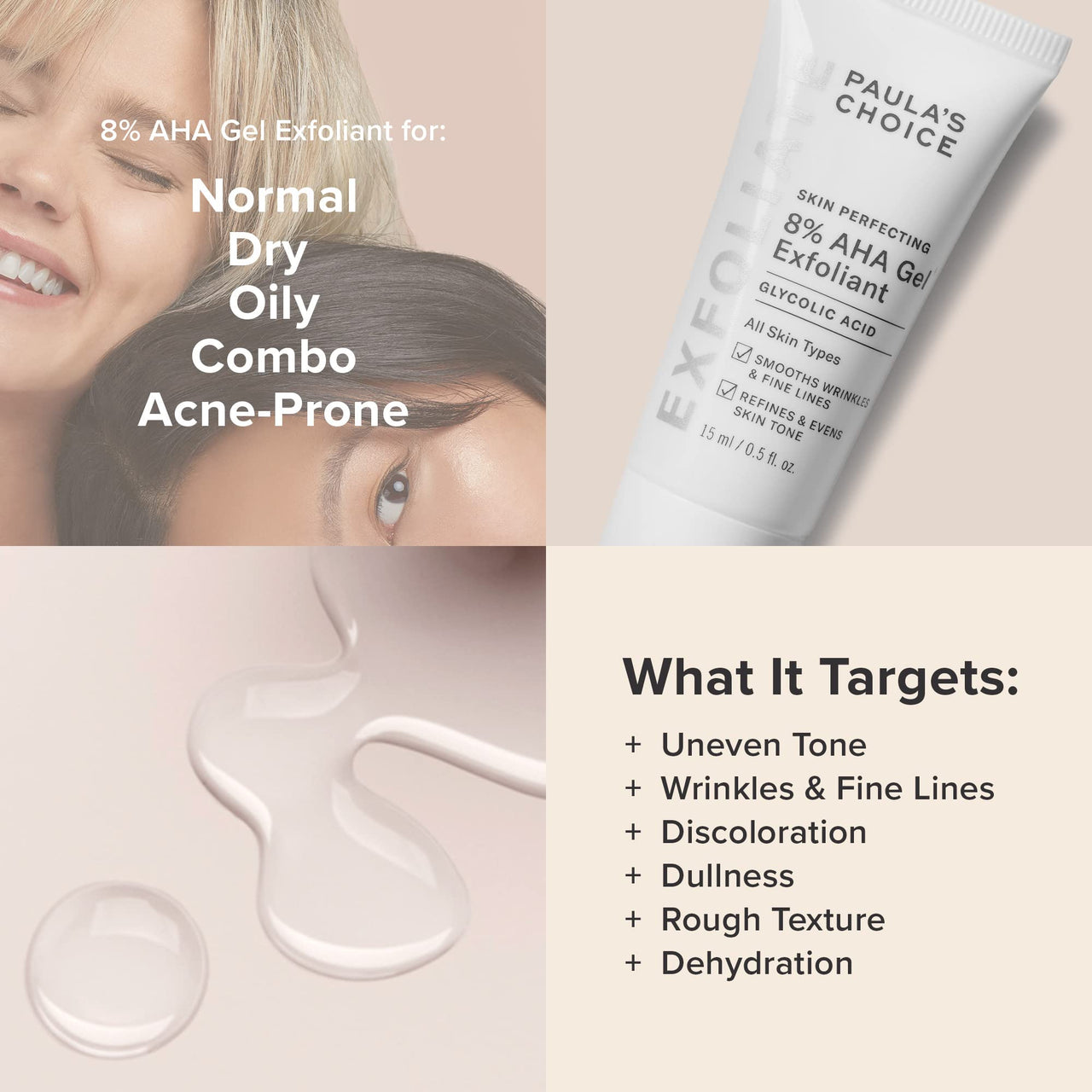 Paula's Choice SKIN PERFECTING 8% AHA Gel Exfoliant with Glycolic Acid Chamomile & Green Tea, 15 ml