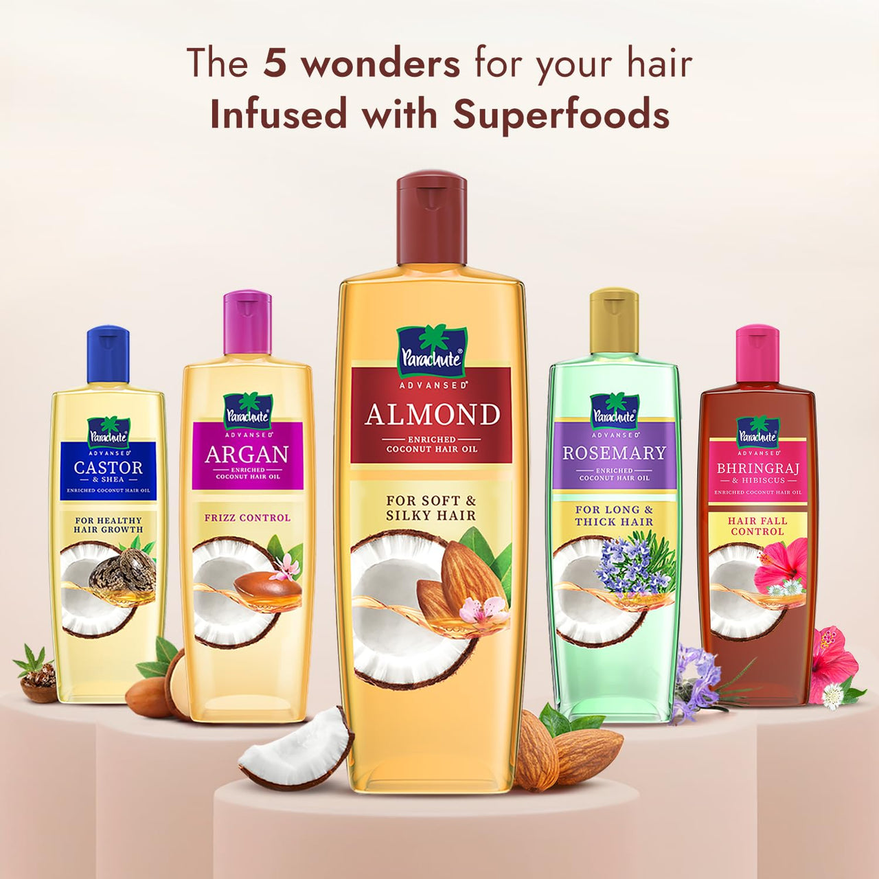Parachute Advansed Almond enriched Coconut Hair Oil with Vitamin E 300ml|Nourishes & Softens Hair | Helps Control Hair Fall| Helps Promotes Hair Growth | Up to 2x Softer Hair|Non-Sticky Formula| Dermatologically-Tested Hair Oil | For Men & Women