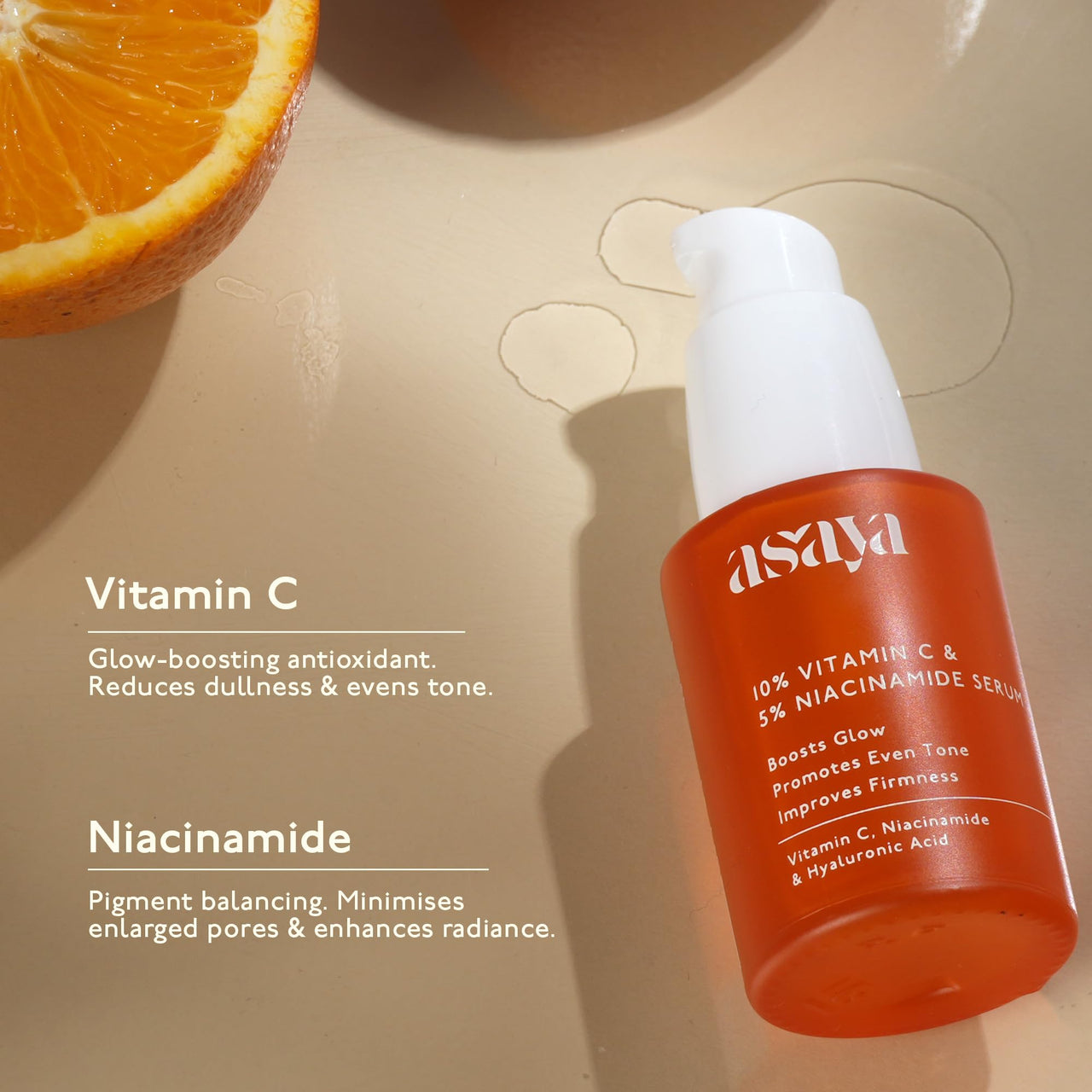 Asaya 10% Vitamin C Face Serum for Brightening & Glowing Skin | With 5% Niacinamide & Hyaluronic Acid | Dark Spot Correcting & Barrier Support | For Skin Radiance | Non Irritating & Non Sticky | Brightening Serum for Dull Skin | Reduces Dark Spots | Treat