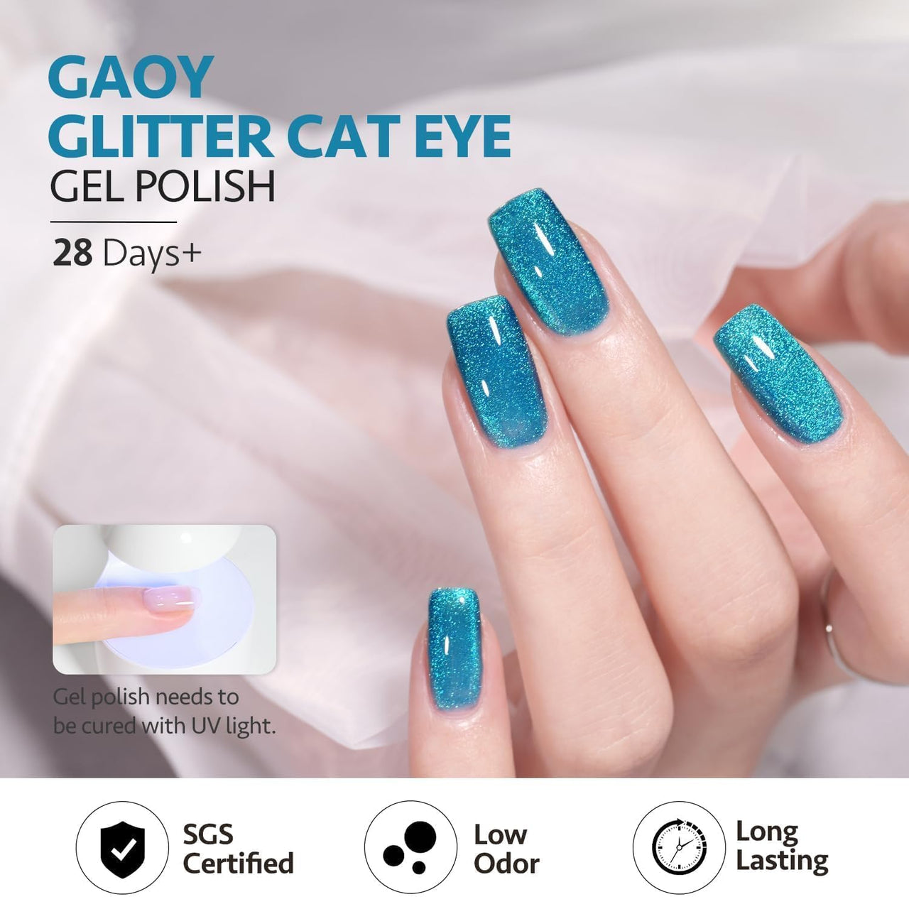 Bolt Bee 9D Cat Eye Gel Nail Polish Magnetic Soak Off UV/LED Gel, Long-Lasting, High Shine, Glitter Effect, Salon & DIY Manicure 9ml (Blue)