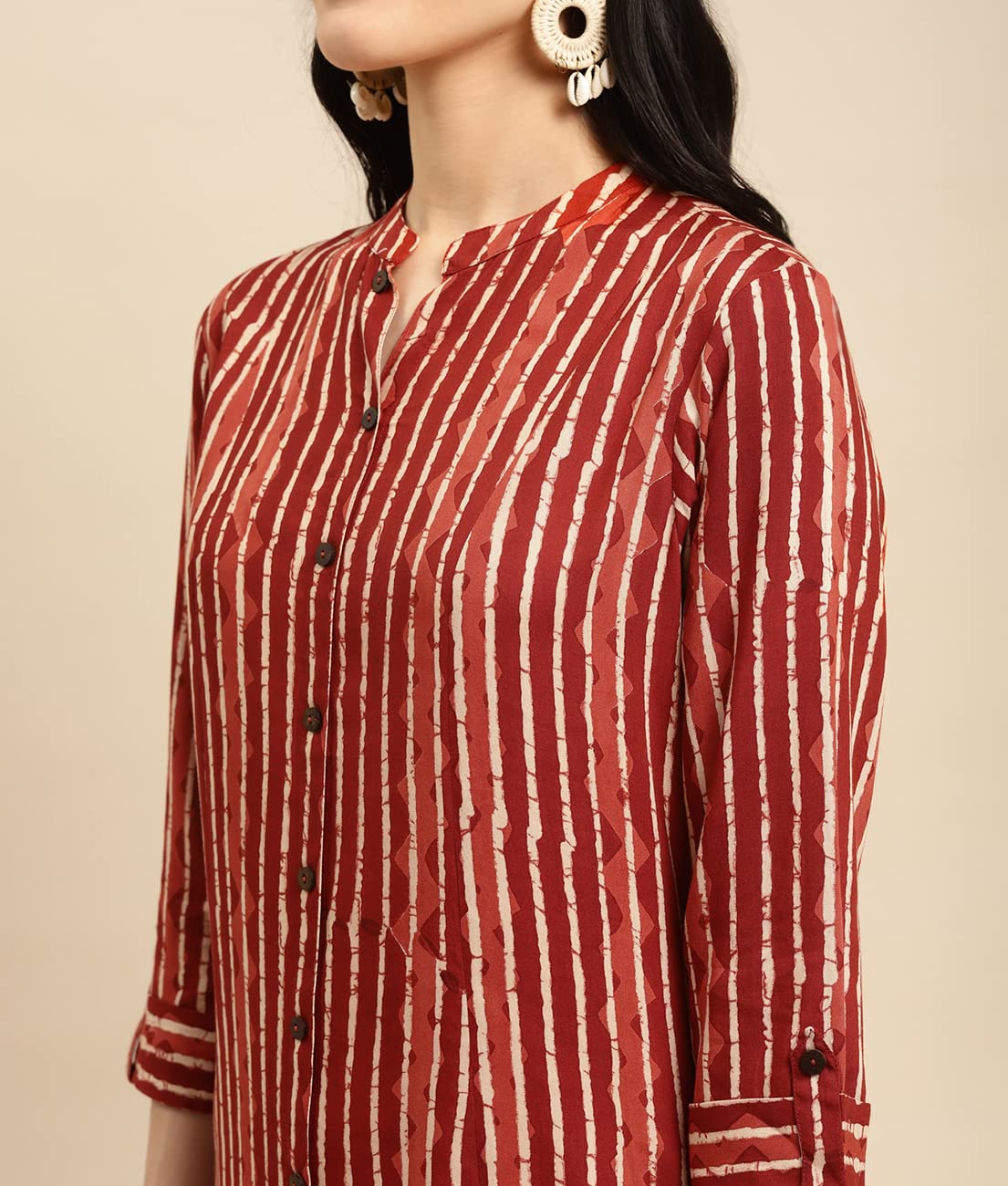 rangita Women Rayon Printed Calf Length Kalidar Kurti with Front Button Placket