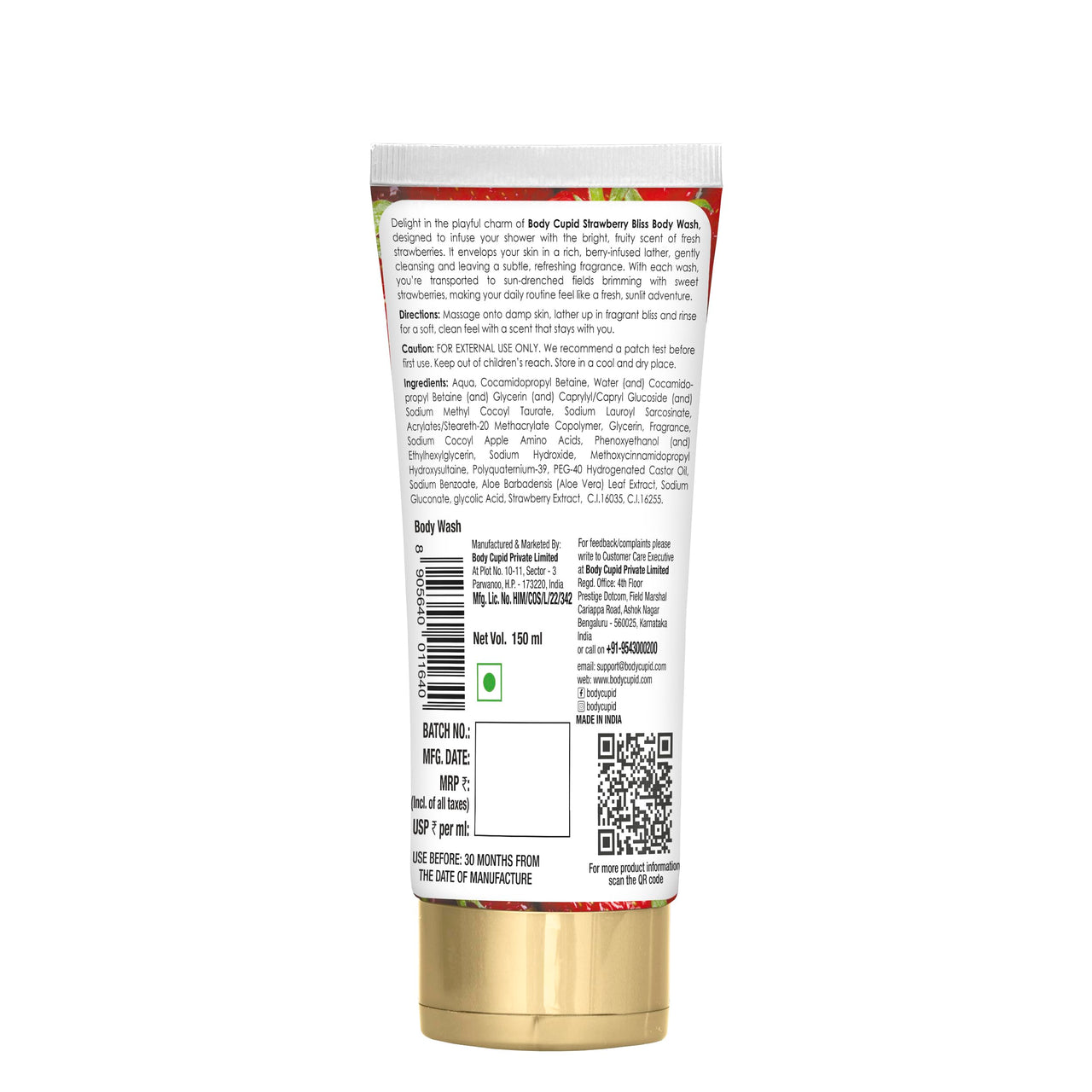 Body Cupid Strawberry Bliss Body Wash | No Parabens, Sulphates or Silicones | Refreshing Strawberry Fun | Luxury Shower Gel | 150ml