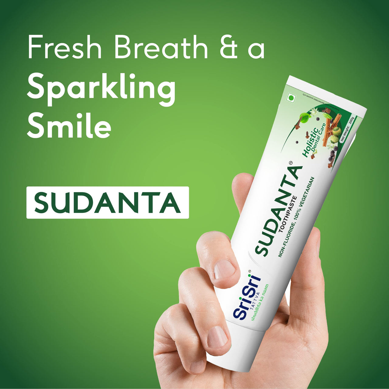Sri Sri TATTVA shuddhta ka naam Sudanta Ayurvedic Herbal Toothpaste-All Natural,Fluoride Free Tooth Paste With Cloves,Cinnamon,Bakul & More-200G (Pack Of 4),For Kids & Adults | Fresh Breath