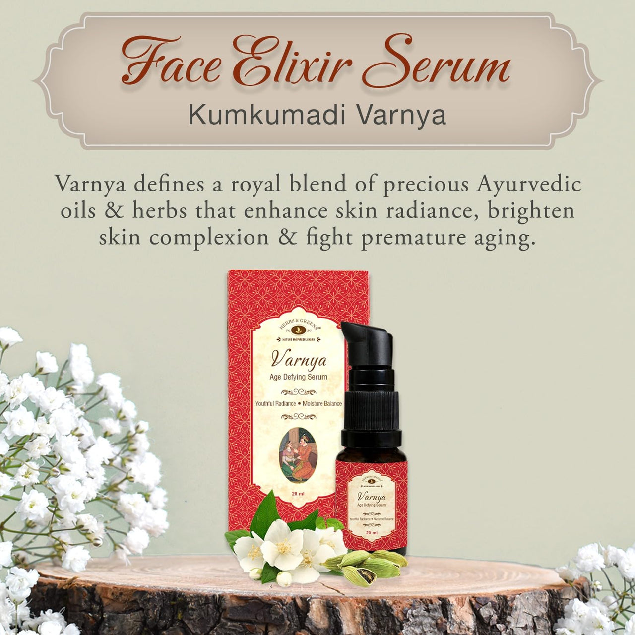 Herbs & Greens Ayurvedic Kumkumadi Advanced Face Serum For Glowing Skin, Dull and Uneven Skin, Day & Night Ultra Light Brightening Face Oil Tailam For Woman & Men | 34Herbs | 20 ML