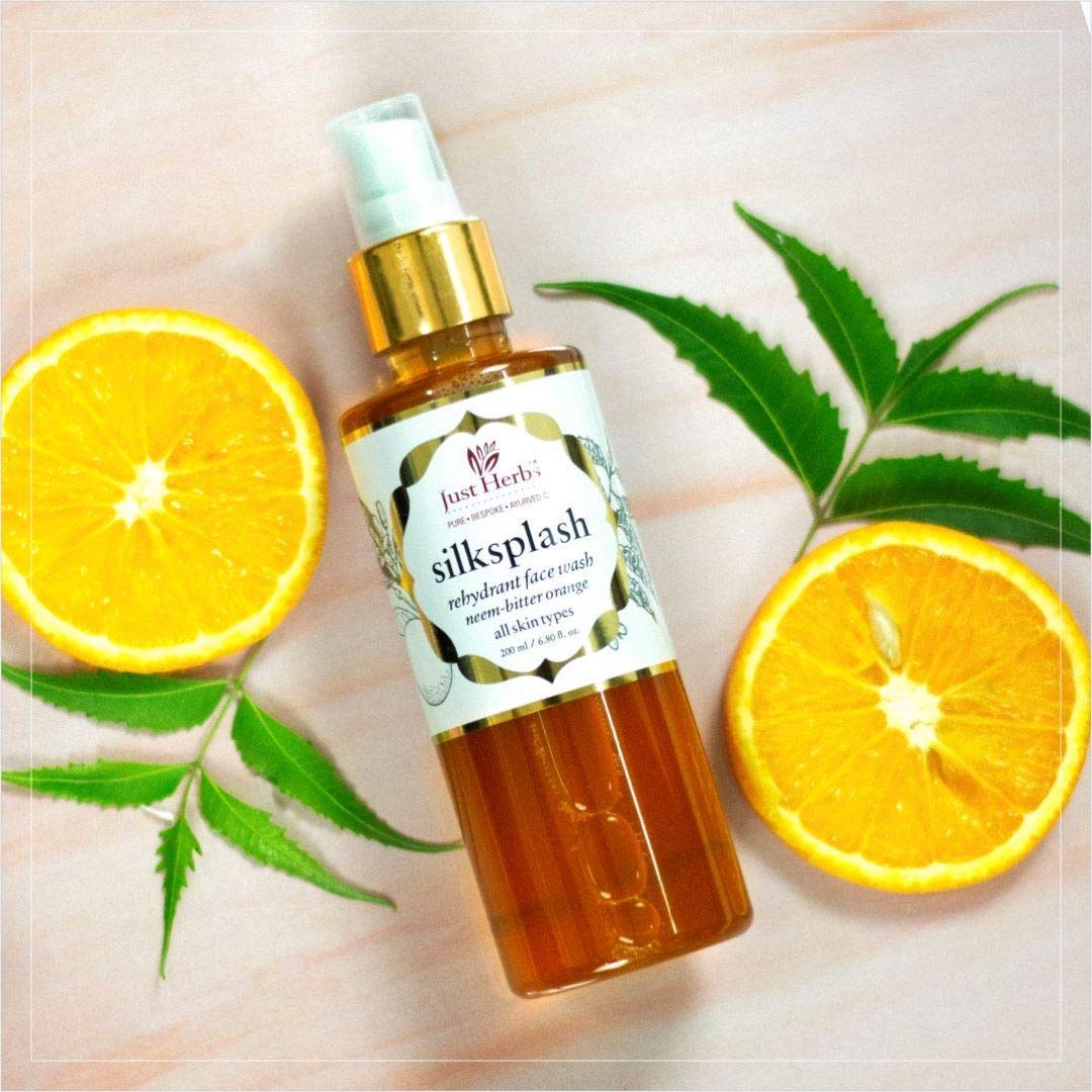 Just Herbs Silksplash Neem-Orange Rehydrant Face Wash, 100ml and Silky Strength Aloevera Wheatgerm Moisturising Shampoo, 200ml